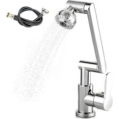 Küchenarmatur Mit Ausziehbarer Brause, Einhebelmischer Mit 1080°-strahlregler, 2 Sprühmodi, Flexibler Anschluss Für Warm- Und Kaltwasser (60 Cm) – Silber