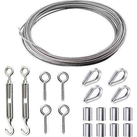 Kit Mit M5-spannschrauben + Edelstahlseil 2 Mm X 15 M – Ösen-spanner + Schrauben – Seilaufhängung Für Wäscheleine / Geländer / Kronleuchter / Kletterpflanze