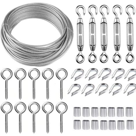 Seil Aus Edelstahl Zum Aufhängen, 30 M / 2 Mm Edelstahlseil Mit M5-spannern, Metallseil-kit 2 Mm Für Kletterpflanzen, Außenaufhängung, Wäscheleine