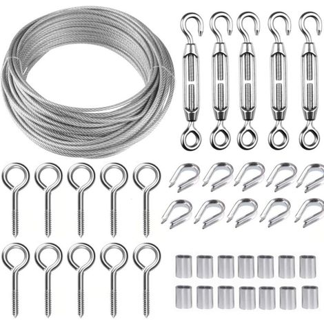 Edelstahl-seil Zum Aufhängen Kit, 30 M/2 Mm Edelstahlseil Mit M5-spannschrauben, 2 Mm Metallseil-kit Für Kletterpflanzen, Wäscheleine, Geländer, Sicherheitsseil
