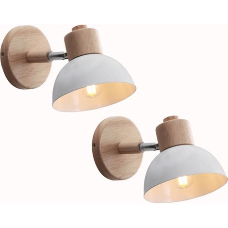 Retro-wandlampe E27 Weiß Aus Schmiedeeisen Und Holz, Verstellbare Leuchte Für Schlafzimmer Und Wohnzimmer, Durchmesser 15 Cm, 2er-set