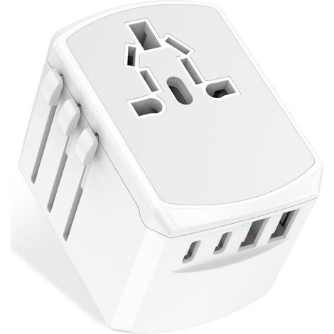Universal-reiseadapter Mit Mehrfachsteckdose – Internationaler Reise-ladegerät Mit 2 Usb-c- Und 2 Usb-anschlüssen, All-in-one-reiseadapter Für Uk Nach Eu, Usa, Uk, A