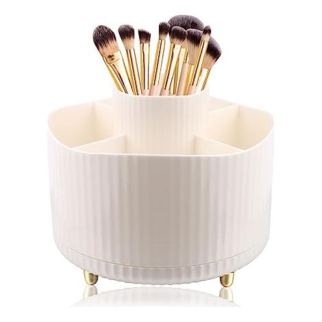 Organisator Für Make-up, Drehbar, 360°-drehstift-halter Mit Aufbewahrung Für Make-up-pinsel, Make-up-pinselaufbewahrung Mit 5 Fächern - Weiß