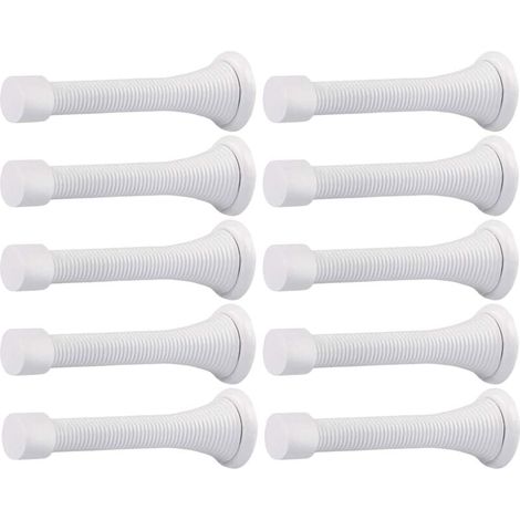 Set Aus 10 Türstoppern Mit Federmechanismus Zur Wandmontage, Mit Flexiblem Und Robustem Gummikopf (weiß)