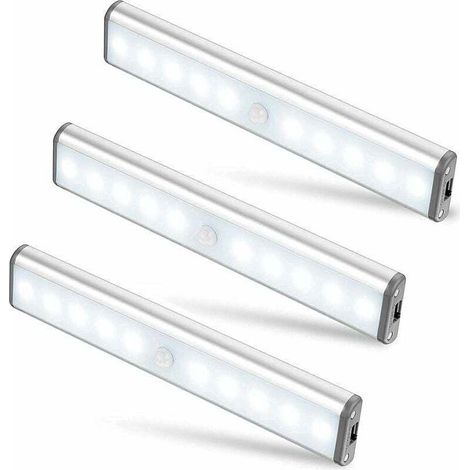 3er-set 10 Led-lampen, Kabellos, Per Usb Wiederaufladbar, Mit Magnet, Bewegungsmelder, 2 Beleuchtungsmodi, Tragbar. Schrankbeleuchtung, Notfalllampe, Kinder-nachtlicht, Zusatz [klasse N