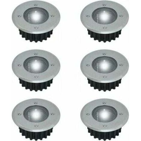 6er-set Led-bodeneinbauspots Mit Solarbetrieb – Durchmesser: 85 Mm – Rund – Außenbereich, Trittfest – Edelstahl-fassade