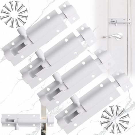 4 Stück Schiebetürverriegelung, Türverschluss Aus Aluminiumlegierung, Weißer Türverschluss, Schiebetürverschluss Mit Schrauben, Für Gartenpforte, Gartenhaus, Toiletten