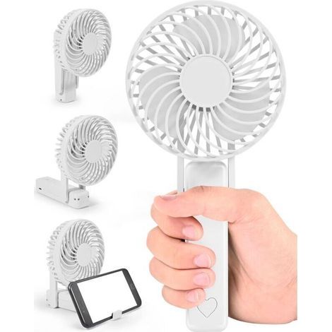 Faltbarer Tragbarer Ventilator, Tragbarer Usb-ventilator Mit Wiederaufladbarem Akku, Weißer Ventilator Mit Kabel