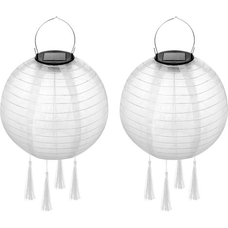Solar-lampion Außen Weiß 2 Stück, 20 Cm Solar-led-papierlaterne Mit 4 Fransen, Nylon Wasserdichte Garten-hängelampe Chinesische Laterne [energieeffizienzklasse A++]