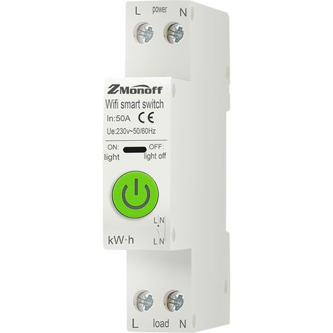 Intelligenter Wlan-schutzschalter – Leistungsmessung, Energiezähler 1p 230v 50a – Voltmeter, Amperemeter, Din-schiene – Weiß