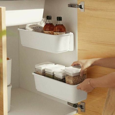 2 Küchenunterschrank-korb-organisatoren, Ausziehbare Kunststoff-aufbewahrungsschubladen Unter Der Spüle, Möbelorganizer, Ausziehbare Schublade Für Küche, Bad, Untersink (weiß)