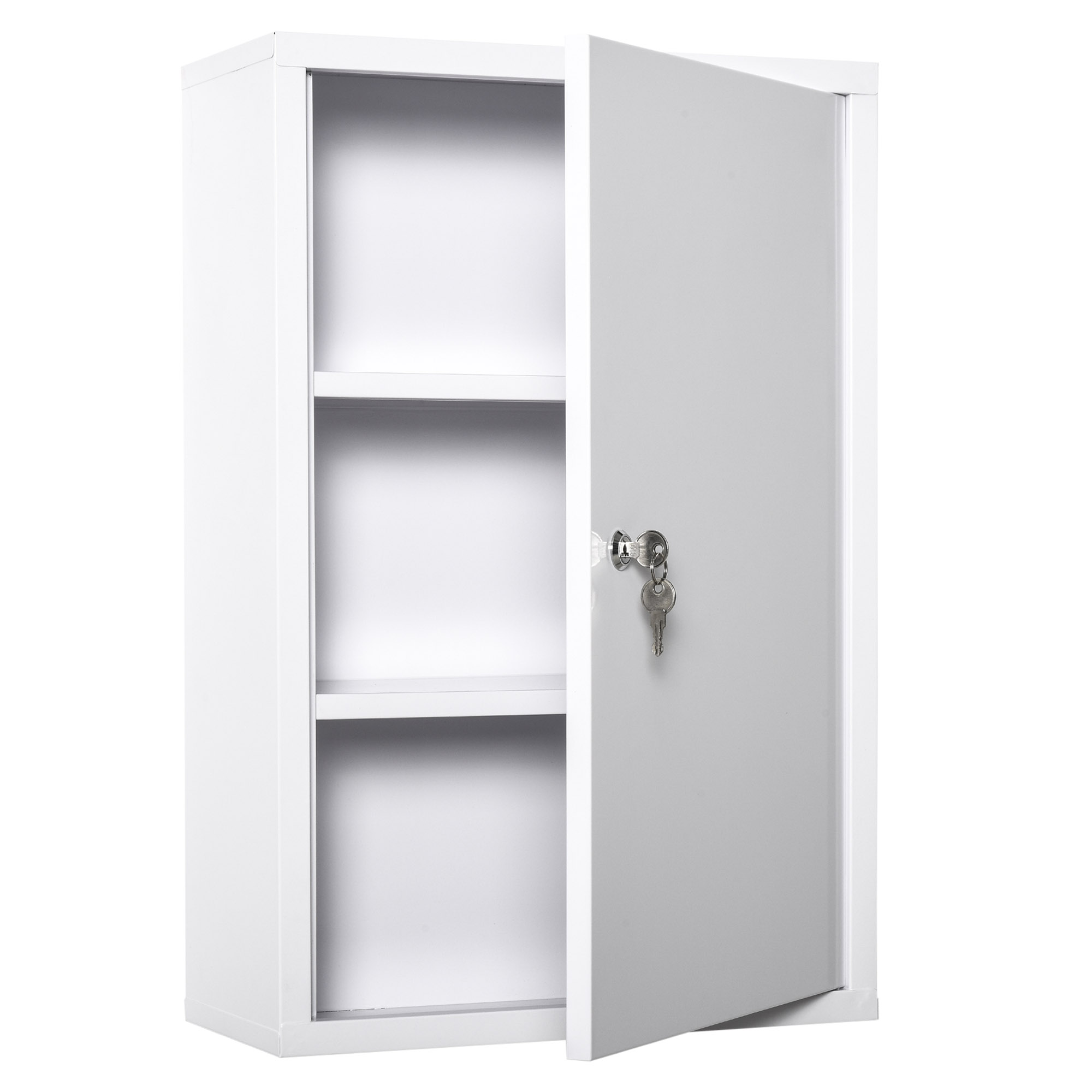Erste-hilfe-medizinschrank, Abschließbar, 40x18x60 Cm, Stahl Weiß, 3 Fächer, Wandmontage