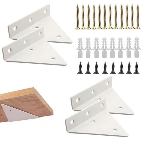 (4 Stück, Weiß) Dreieckige Regalhalterung, Schwebende Eck-regalhalterung, Wandmontierte Regalhalterung, Unsichtbare Dreieckige Metall-regalhalterung Mit Befestigungsschrauben