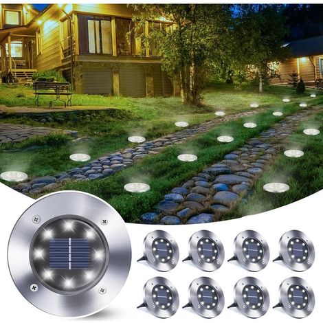 Lot 8 Outdoor-solarleuchten Mit 8 Leds – Ip65 Wasserdicht, Weiß – Garten-, Weg-, Terrassen- Und Treppenbeleuchtung