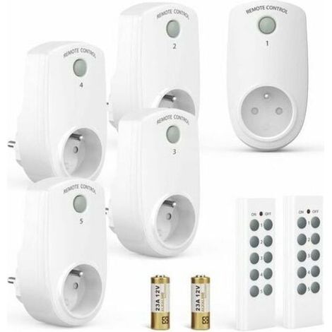 5er-pack Programmierbare Elektrische Steckdose, Kabellose Fernbedienungssteckdose Mit 2 Fernbedienungen Und 2 Mitgelieferten Batterien, 30 M Kontrollreichweite Im Offenen Bereich, Ein-/aus-funktion