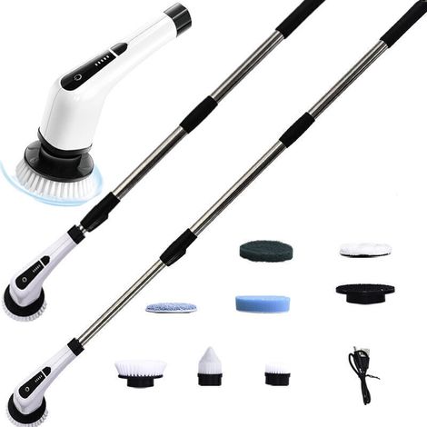 Akku-kraftbürste 7-in-1, Rotierend Und Wasserdicht, Mit Teleskopstiel Und 7 Bürstenköpfen Für Die Reinigung Von Bädern
