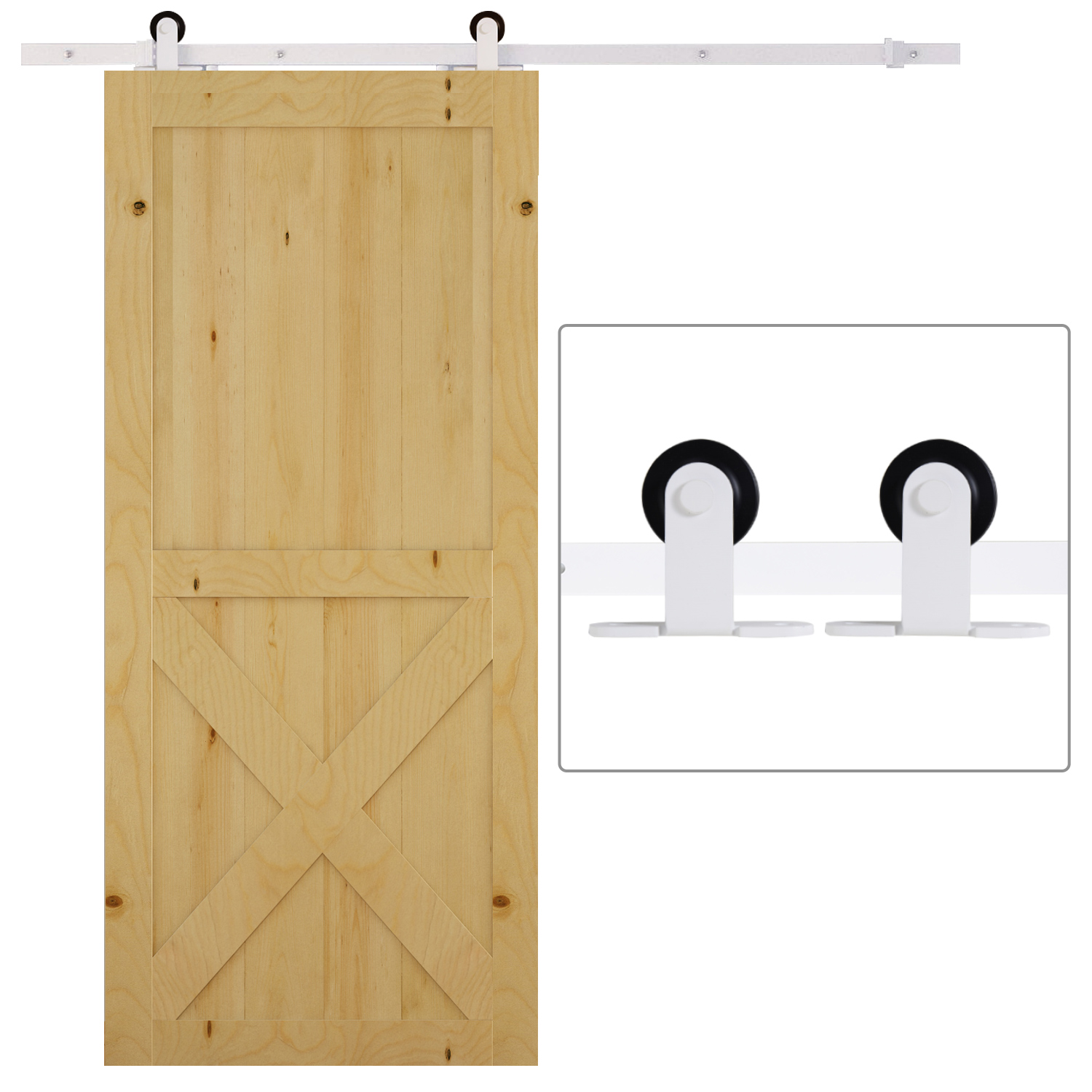 Schiebetüren-beschlagsatz 183 Cm, Komplettes Set Mit Schienen Und Rollen Aus Kohlenstoffstahl, Weiß