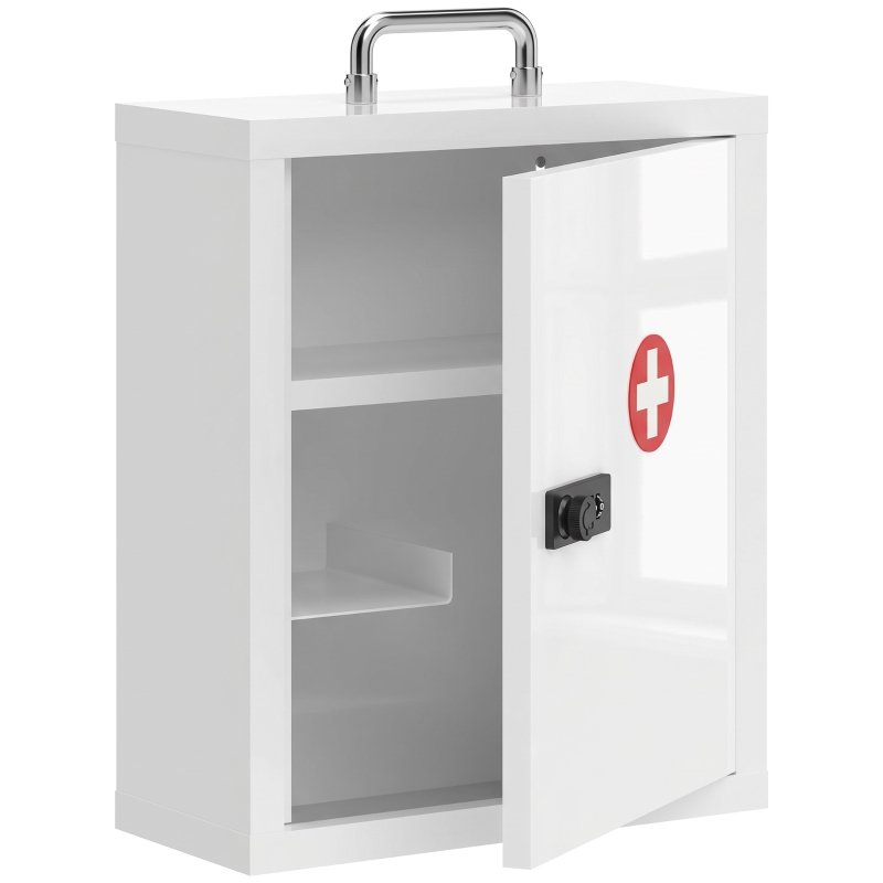 Medizinschrank Zur Wandmontage Mit Zahlenschloss, 3 Ebenen, Stahl, Abschließbar, Weiß