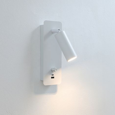 Led-wandleuchte, 350° Drehbar, Helligkeitsregulierung, Mit Usb-c-anschluss, 8w 3000k, Minimalistische Nachttischlampe, Schlafzimmerdeko, Weiß