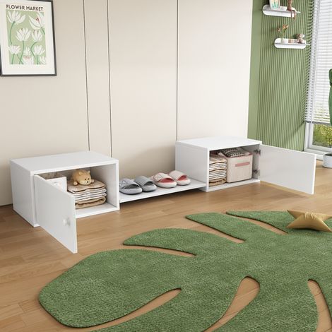 Schuhregal In Weiß, Multifunktionales Flurmöbel Mit Sitzbank Zum Anziehen Der Schuhe, Geeignet Für Etagenbetten, Maße 189 X 40 X 34,5 Cm