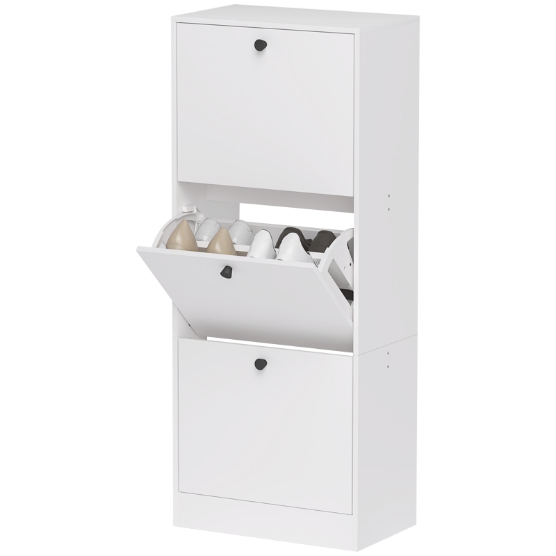 Schuhschrank 3 Klappen Für 12 Paar, Weiß, Holz, 47x28x115 Cm