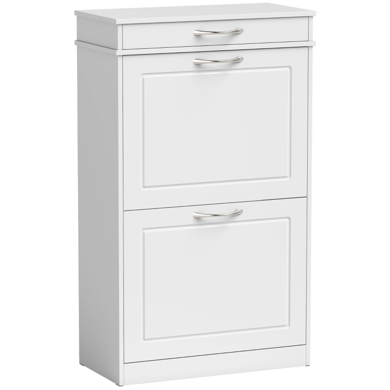 Schuhschrank Mit 2 Klappen & Schublade, Schuhkipper Schmal, 53x26,5x89 Cm, Für 8 Paar, Weiß