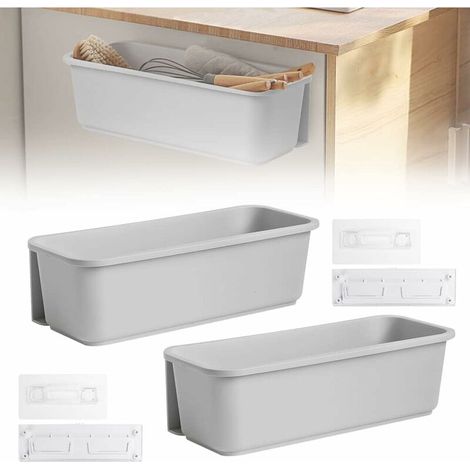 2 Stück Ausziehbarer Korb-organisator 37,6x15,2x11,2cm Ablagefach Unter Spüle Ausziehbarer Küchen-aufbewahrungskorb Mit 2 Schienen Und 4 Klebehaltern Für Küche, Weiß