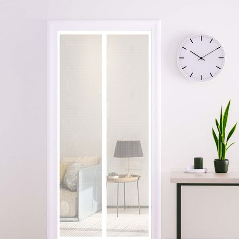 Magnetisches Fliegengitter Für Türen, 100 X 220 Cm, Weiße Farbe, Sehr Dichtes Gewebe, Mücken- Und Insektenschutzvorhang Mit Klebeband, Magnetstäben Und Automatischer Schließung