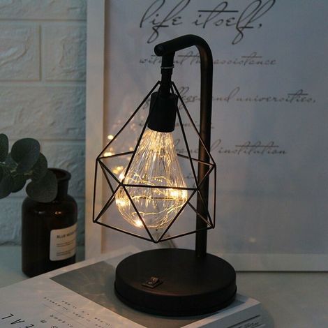 Dekorative Schreibtischlampe, Retro-stimmungslampe, Metall-schreibtischlampe In Diamantform Mit Glühlampe, Nachttischlampe, Dekolampe, Geschenkspielzeug, Pfosten (warmweiß)