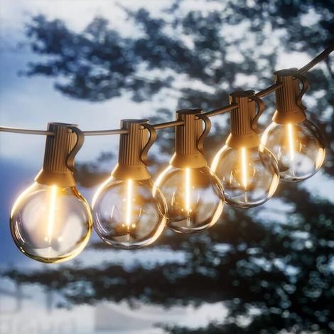 Lichterkette Für Den Außenbereich, 15 M Led-lichterkette, Ip44 Wasserdichte Innen-lichterkette Mit 25+1 G40 Plastiklampen Für Bistro, Garten, Party Und Hof, Warmweiß [energieklasse G]