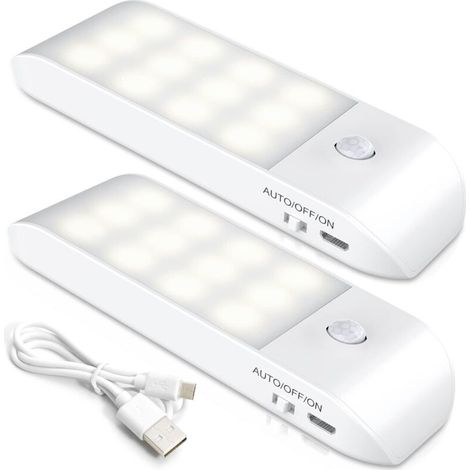 2 Stück Wiederaufladbare Led-nachtlichter Mit Automatischem Bewegungsmelder, Magnetische Tragbare Wandlampe Für Schränke, Schlafzimmer, Flur, Kleiderschrank Und Treppen [1 Bis 2 Leds] [3 Modi]