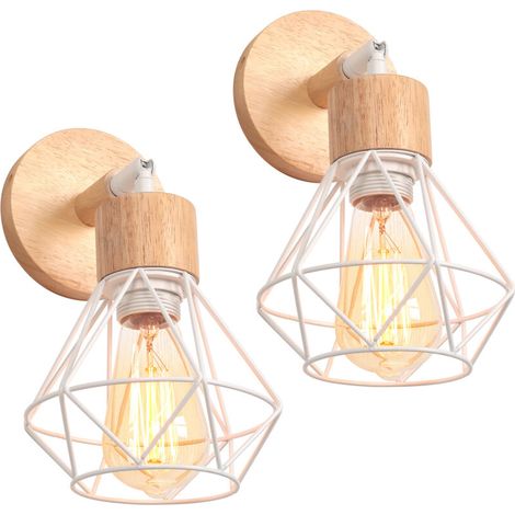 Wandlampe Im Retro-stil Aus Holz, E27-fassung Um 180° Schwenkbar Und Drehbar, Industrielle Wand- Oder Deckenleuchte Für Schlafzimmer, Flur, Treppe, Café — 2er-pack, Weiß (ohne Glühbirne)