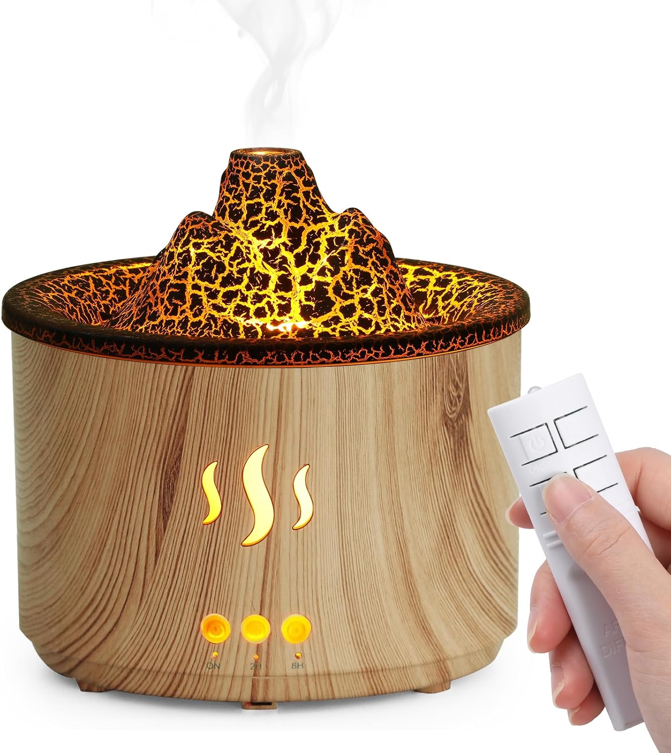 Simpeak 400-ml-aroma-diffusor Mit Fernbedienung, Vulkanförmigem Ultraschall-aroma-diffusor, Timer, Led-beleuchtung, Bpa-frei, Für Zuhause/yoga/büro/spa – Holz