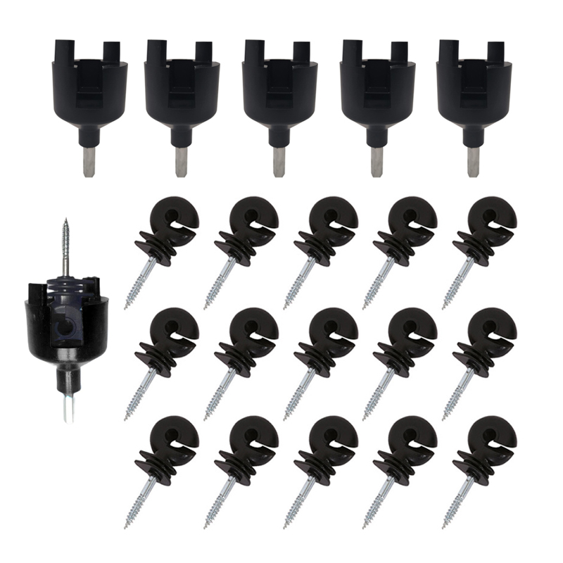 15-teiliges Einschraub-bohrfutter Für Elektrozäune, Einfachere Montage Ohne Manuelles Verschrauben (5 Schwarze Hülsen + 10 Schwarze Selbstabzieh-nagelkombinationen)