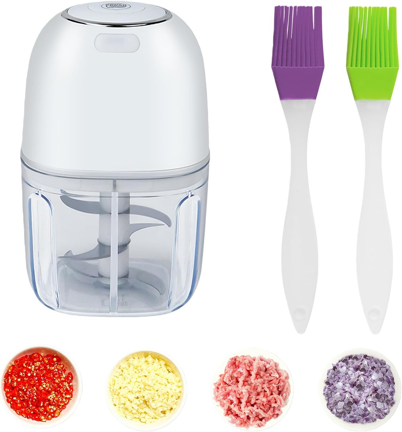Kabelloser, Wiederaufladbarer Elektrischer Zerkleinerer (350 Ml), Knoblauchpresse, Mini-küchenmaschine Zum Zerkleinern Von Obst, Knoblauch, Gemüse, Fleisch Und Hackfleisch (weiß)