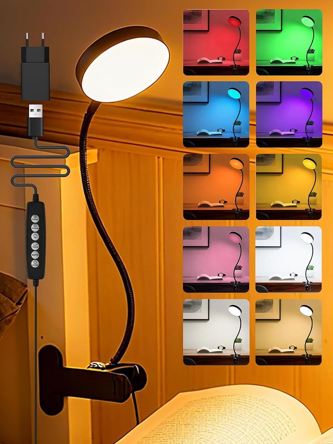Schreibtischlampe, 72 Leds, 10 Rgb-farben + 10 Helligkeitsstufen, Klemmleuchte