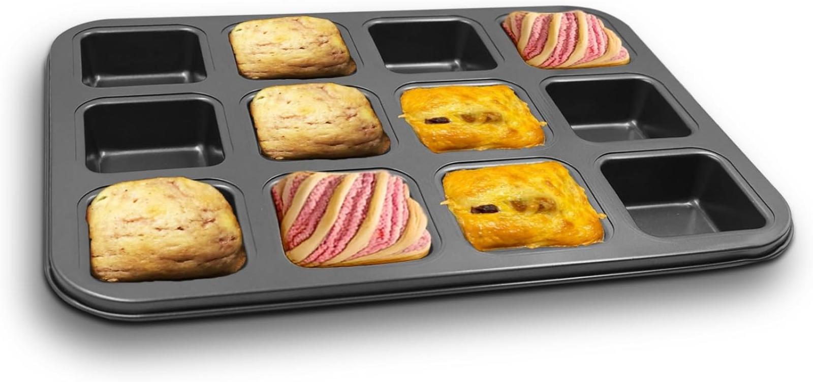 Quadratische Brownieform Mit 12 Mulden Aus Antihaftbeschichtetem Kohlenstoffstahl Für Brownies, Kuchen Und Kekse (grau)
