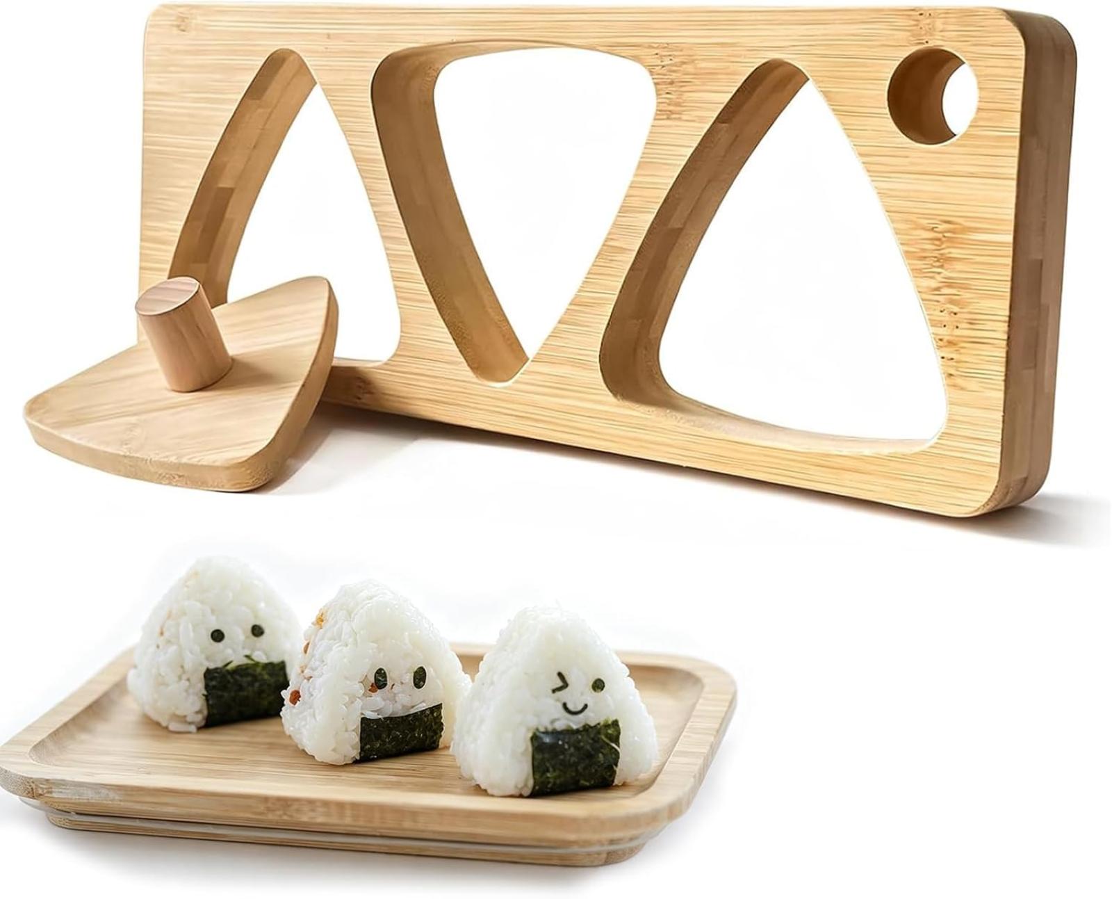 Bambus-onigiri-form Mit Presse, Dreieckige Onigiri-form Für 3 Stück, Reisballformer, Mini-sushi-presse Für Bento-boxen