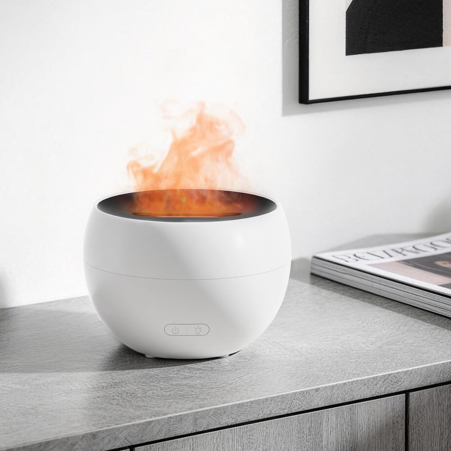 150-ml-aroma-diffusor, Ultraschall-diffusor Mit Flammeneffekt, Automatische Abschaltung, Luftbefeuchter Für Schlafzimmer, Yoga, Aromatherapie, Weiß
