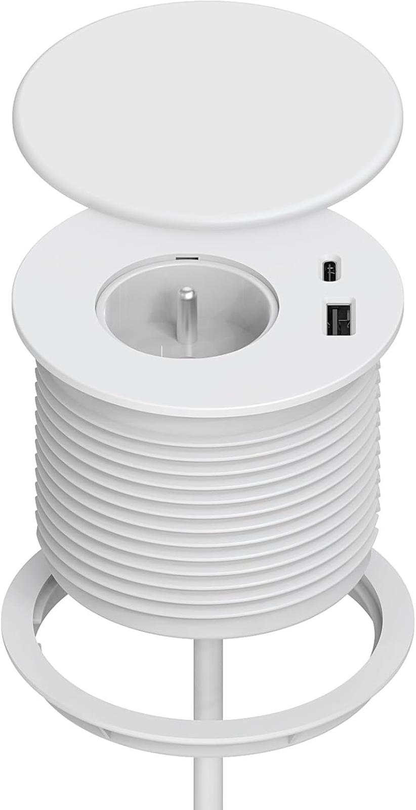 Unterputz-steckdosenblockunterputz-steckdosenleiste Mit 1 Steckdose, 1 Usb-c-anschluss, 1 Usb-a-anschluss, 80 Mm Durchmesser, 1,5 M Kabel