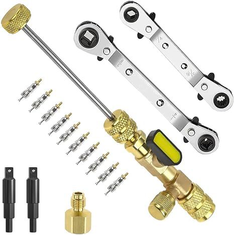 Einbauwerkzeug Zum Entfernen Von Ventileinsätzen Und Hvac-serviceschlüsselsatz Mit 2 Sechskantadaptern, Zweifachen 1/4"- Und 5/16"-sae-anschlüssen, 10 Ventileinsätzen