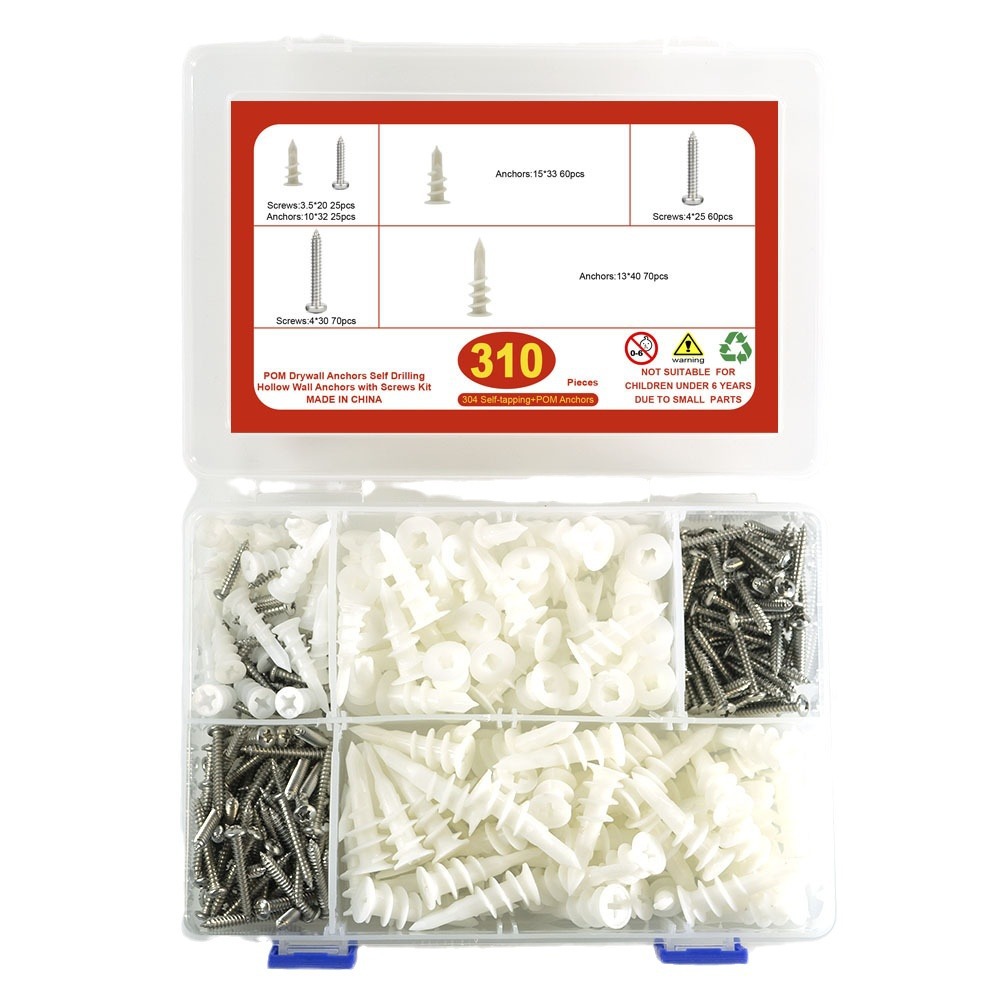 Set Mit 310 Dübeln Und Schrauben, Gipskarton, Universal-expansionsset Aus Kunststoffdübeln Und Selbstschneidenden Holzschrauben (310 Teile)