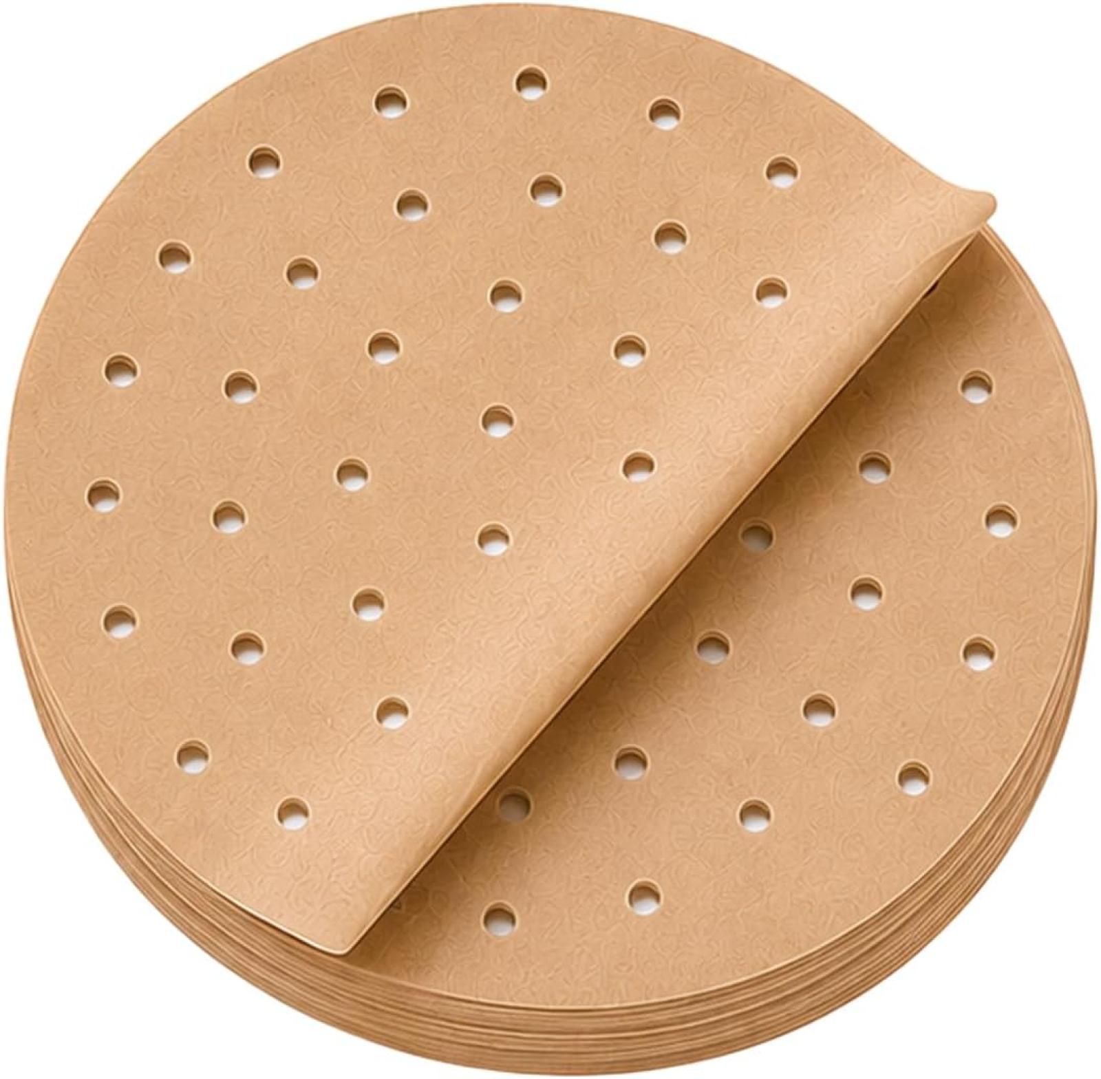 100 Stück 15 Cm Backpapier Für Heißluftfritteusen (3-5 L), Rund, Perforiert, Braun
