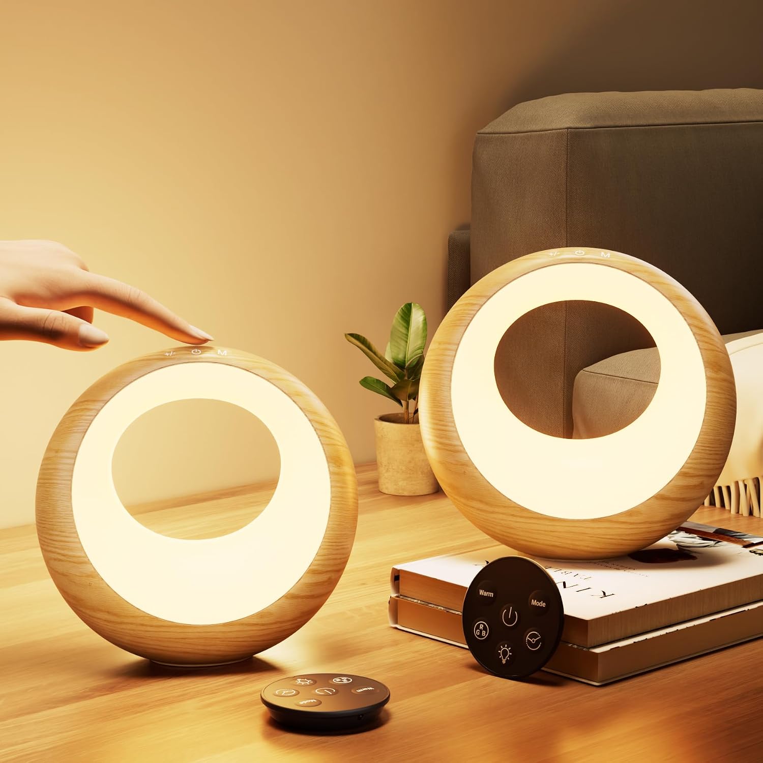 Set Aus 2 Nachttischlampen Mit Fernbedienung, Berührungsempfindlichen Lampen Mit Einstellbarer Helligkeit Und Farbe, Warmweißes Kabelloses Usb-nachtlicht Mit Speicherfunktion