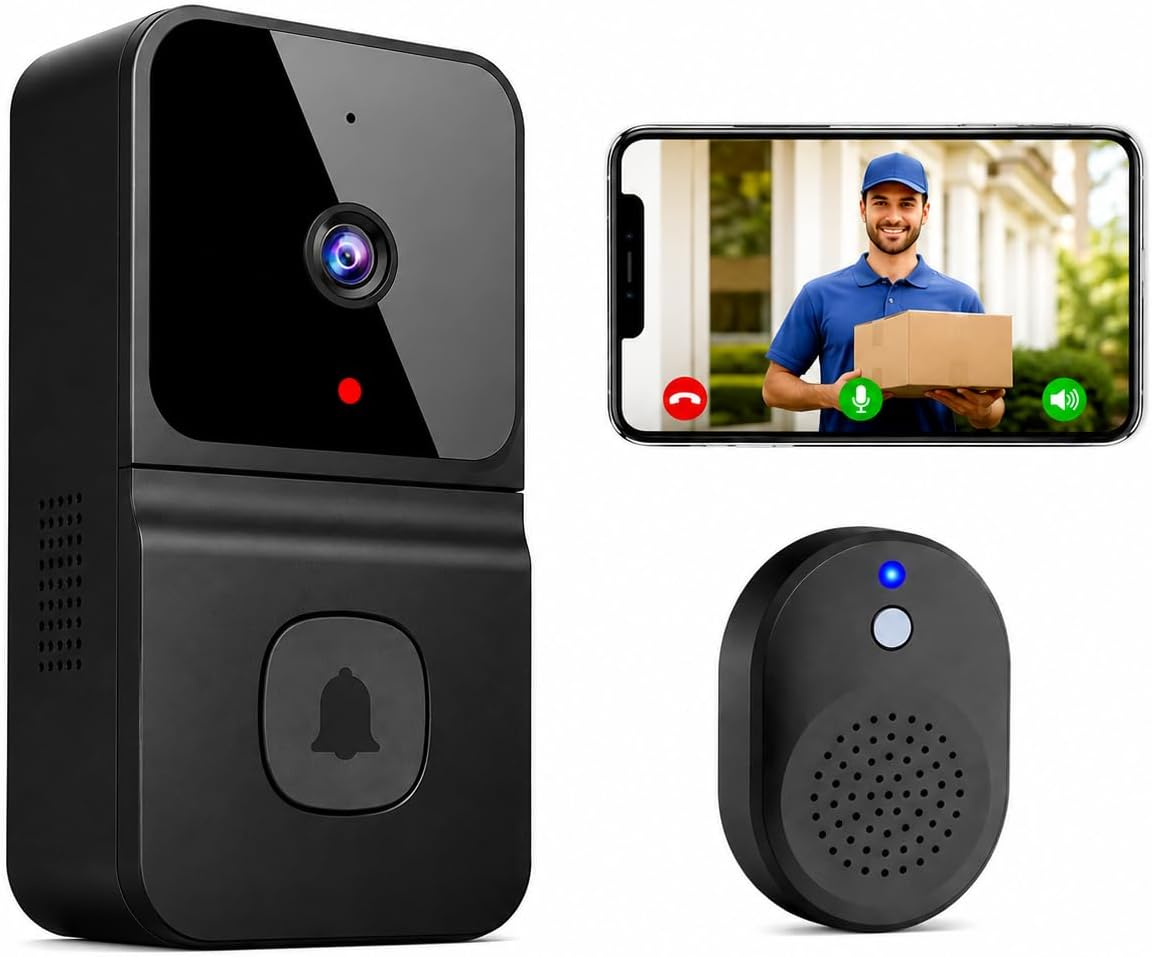 Intelligente Video-türklingel Mit Kamera Und Drahtlosem Gong, Schwarz