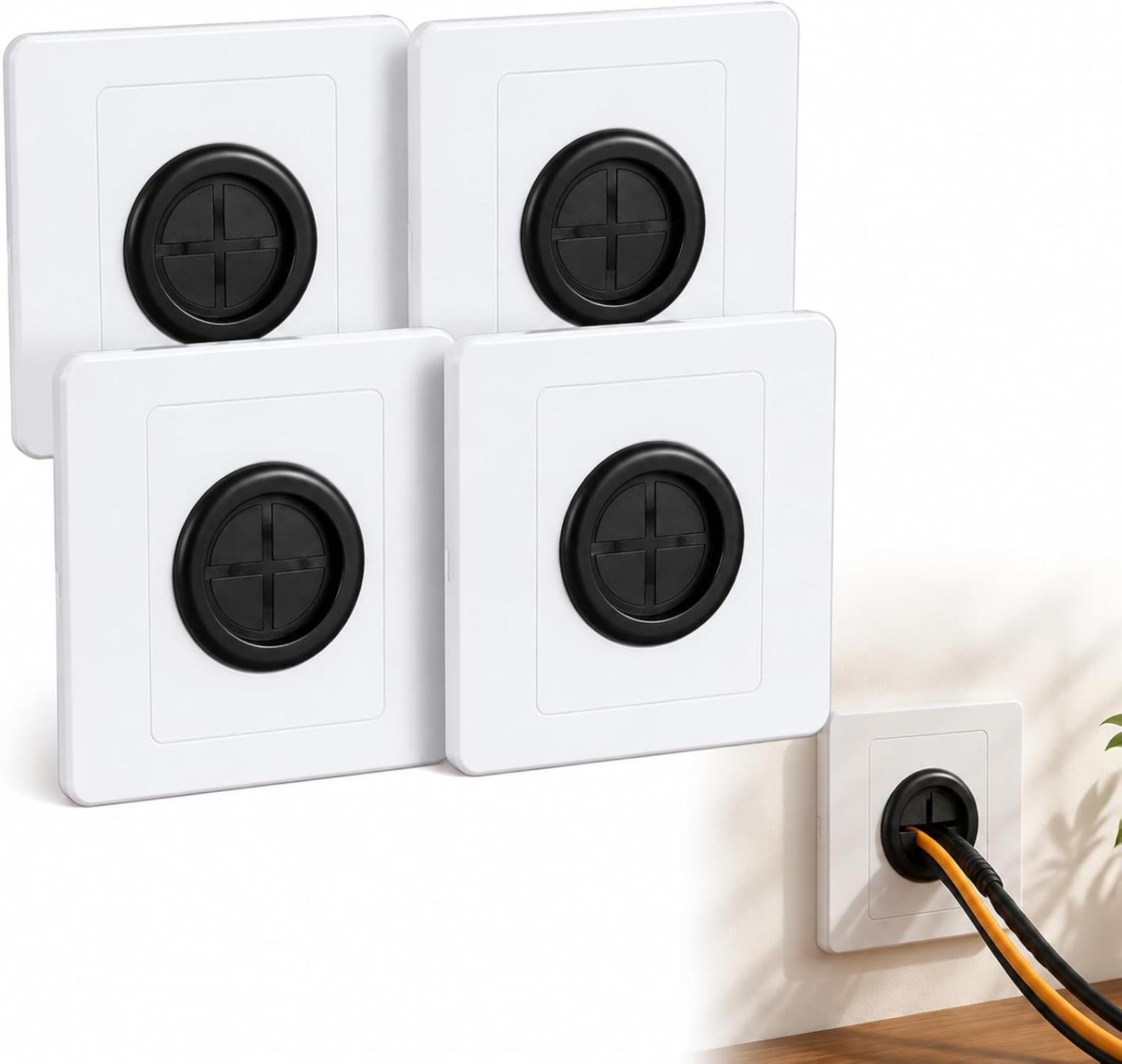 4 Wandkabeldurchführungen Mit Gummidichtung, Abdeckplatten Für Tv Und Büro