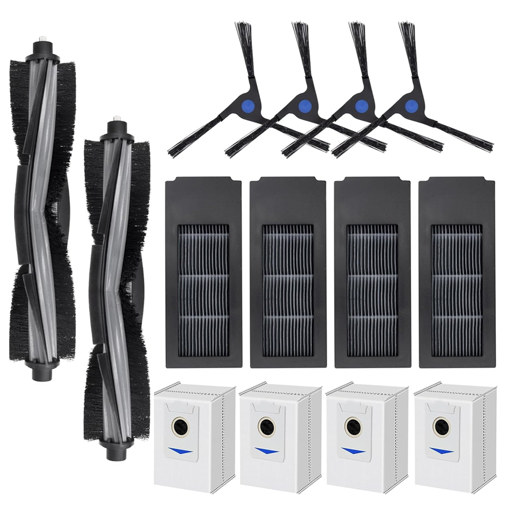 Set Mit 14 Ersatzteilen Für Den Ecovacs Deebot X2 / X2 Pro Saugroboter: 2 Walzenbürsten, 4 Filter, 4 Staubbeutel, 4 Seitenbürsten