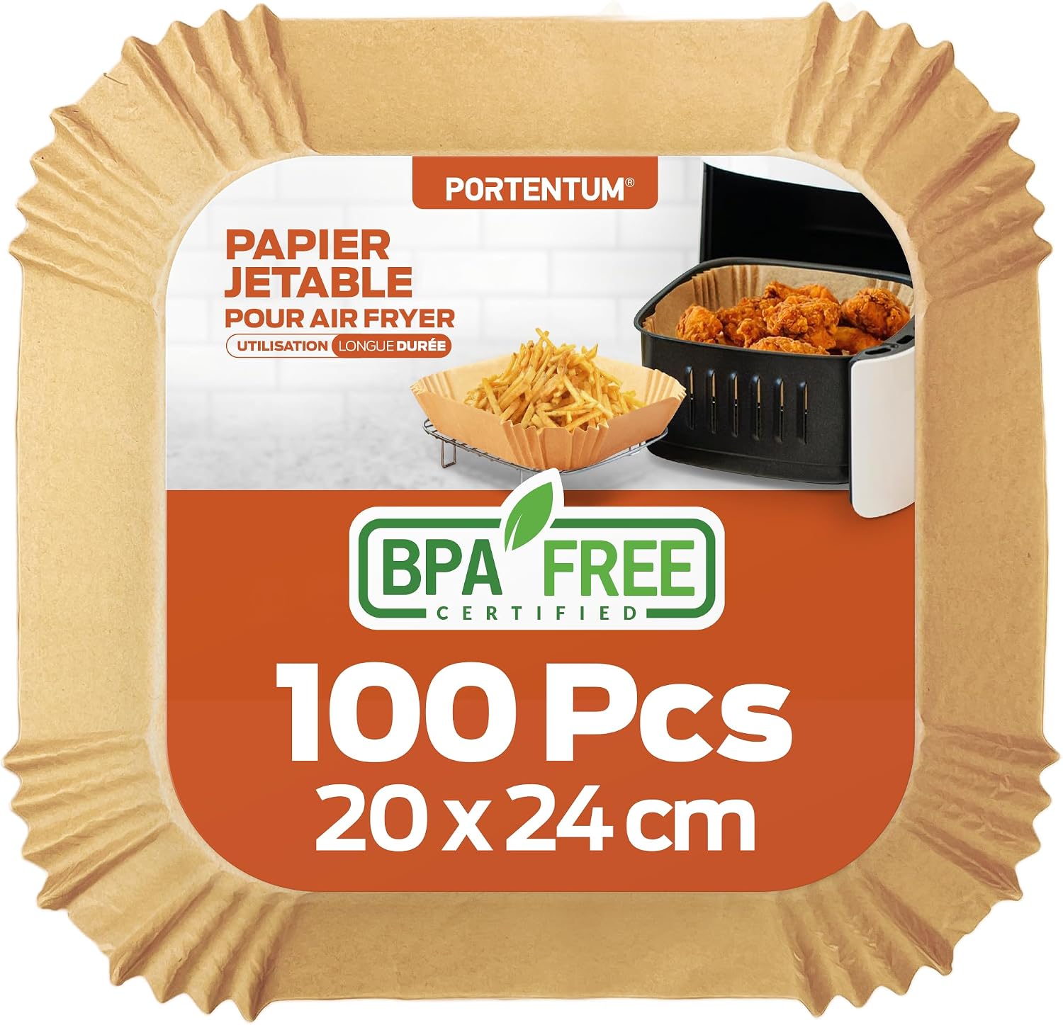 Backpapier Für Heißluftfritteusen – 100 Stück, Lebensmittelecht, 20 × 24 Cm, Geeignet Für 5–8 Liter Fritteusen, Die Ideale Lösung Für Gesundes Kochen