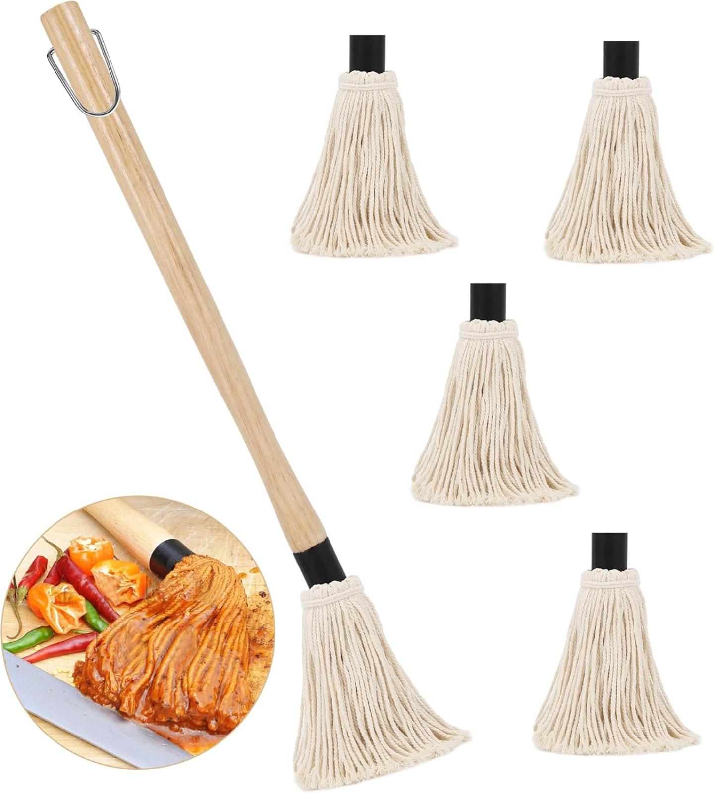 Grillpinsel, 46 Cm Grillpinsel Für Saucen, Küchenpinsel Mit Langem Holzgriff Und 4 Köpfen