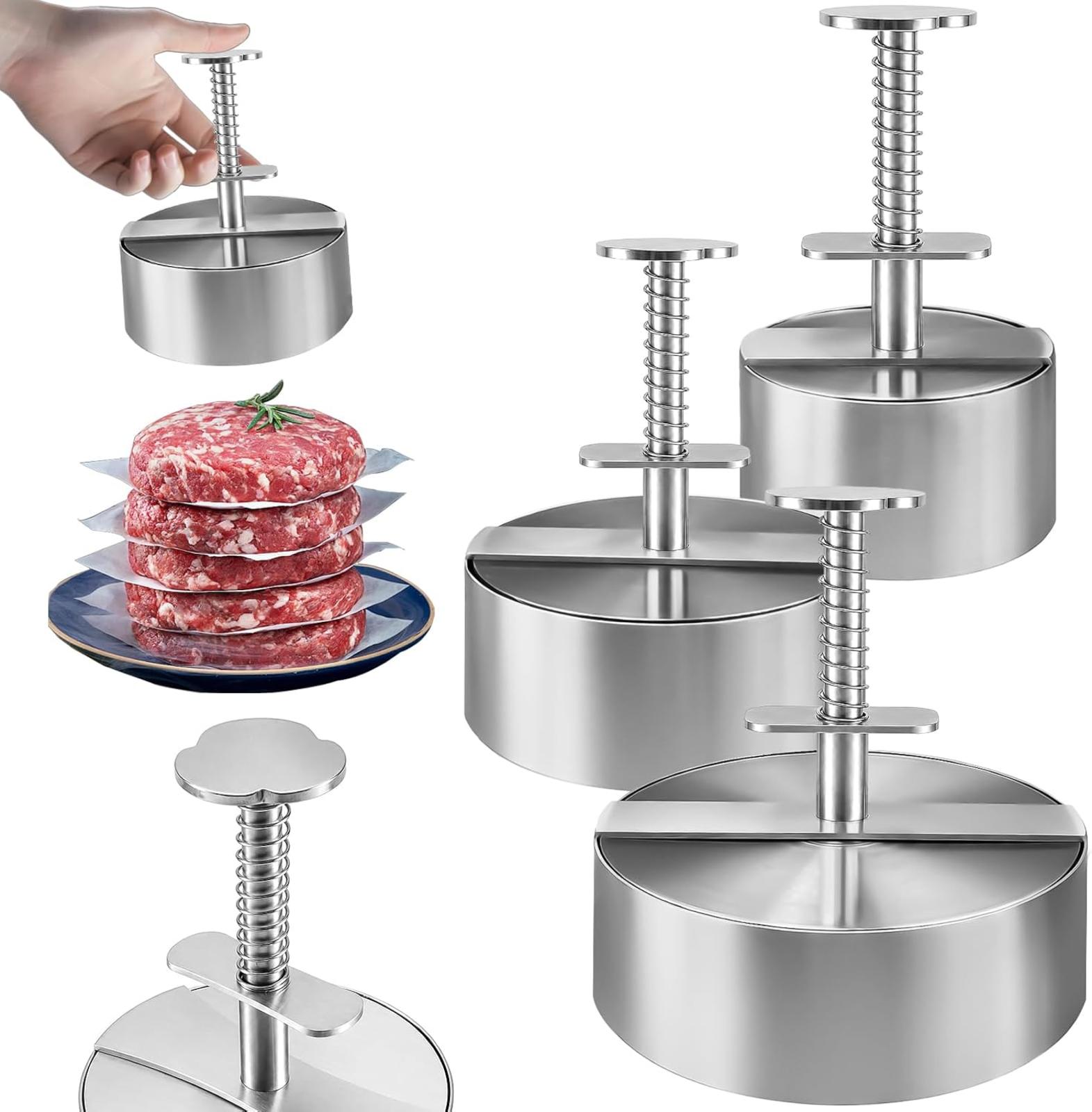 Set Mit 3 Burgerpressen Aus Edelstahl 304, Hackfleischformen 8/11,5/14 Cm